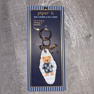 🐻NWT VIRAL Piper K Bear Bag Charm with Blue Stripes